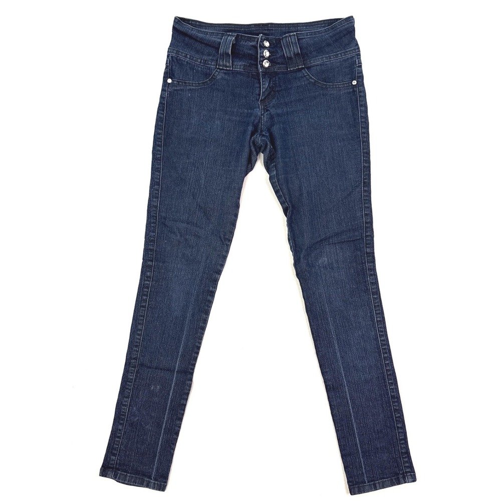 Itz Me Los Angeles Dark Wash Skinny Jeans Wide Waistband Triple Button Size 7